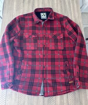 Voyager Mens Red Plaid Fleece Lined Long Sleeve Button Up Shirt Jacket Medium M